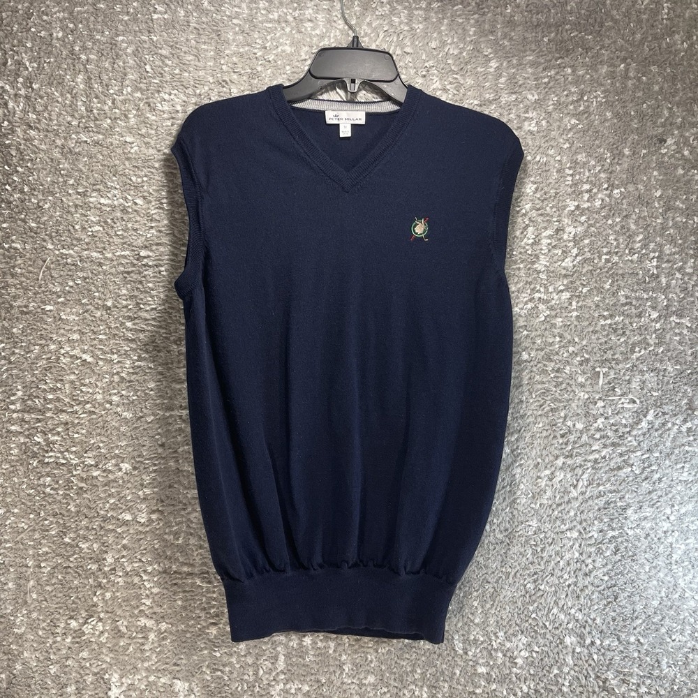 Peter Millar Vest Sweater Wool Silk "LOGO" Blue Navy M Preppy Classic